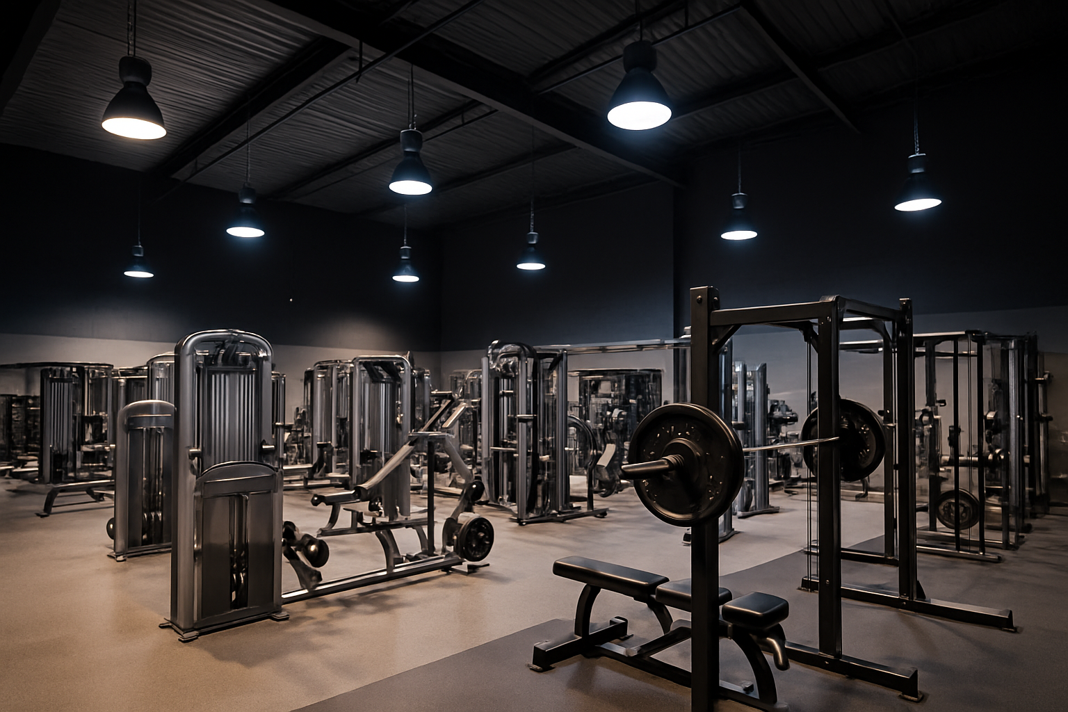 Industriële gym met krachtapparatuur